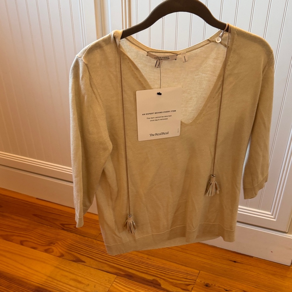 Cream V-Neck Sweater with Tassel Ties